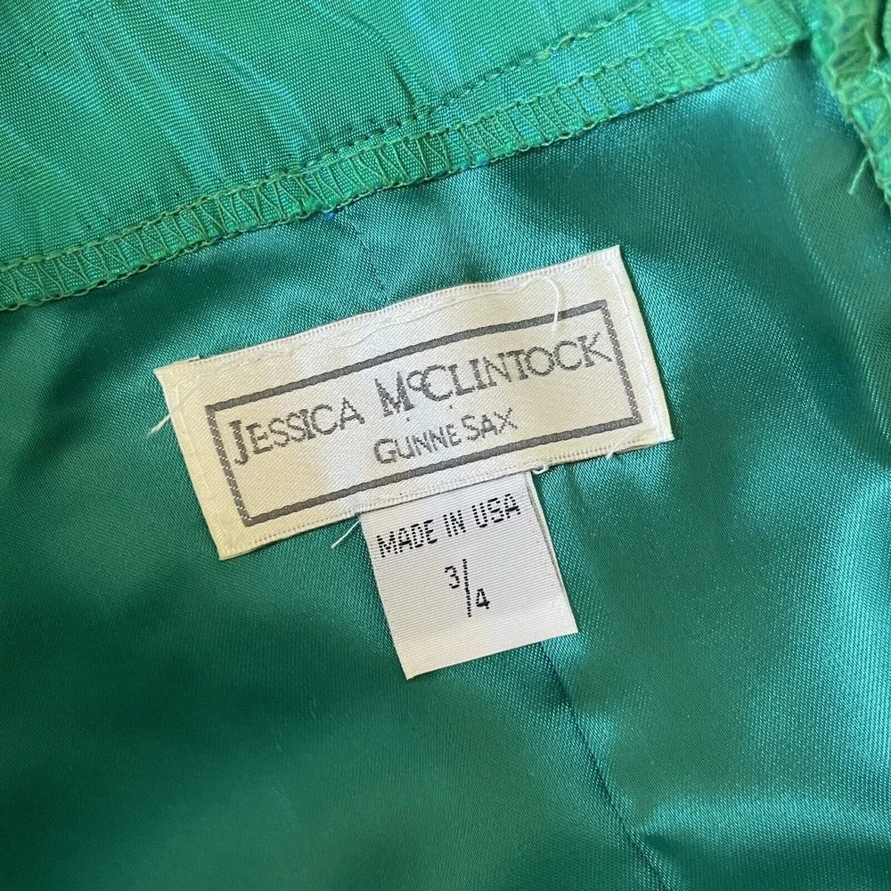 VTG jessica mcclintock Metallic Green gunne sax dress Corset Midi dress Sz 3/4 - Picture 7 of 8